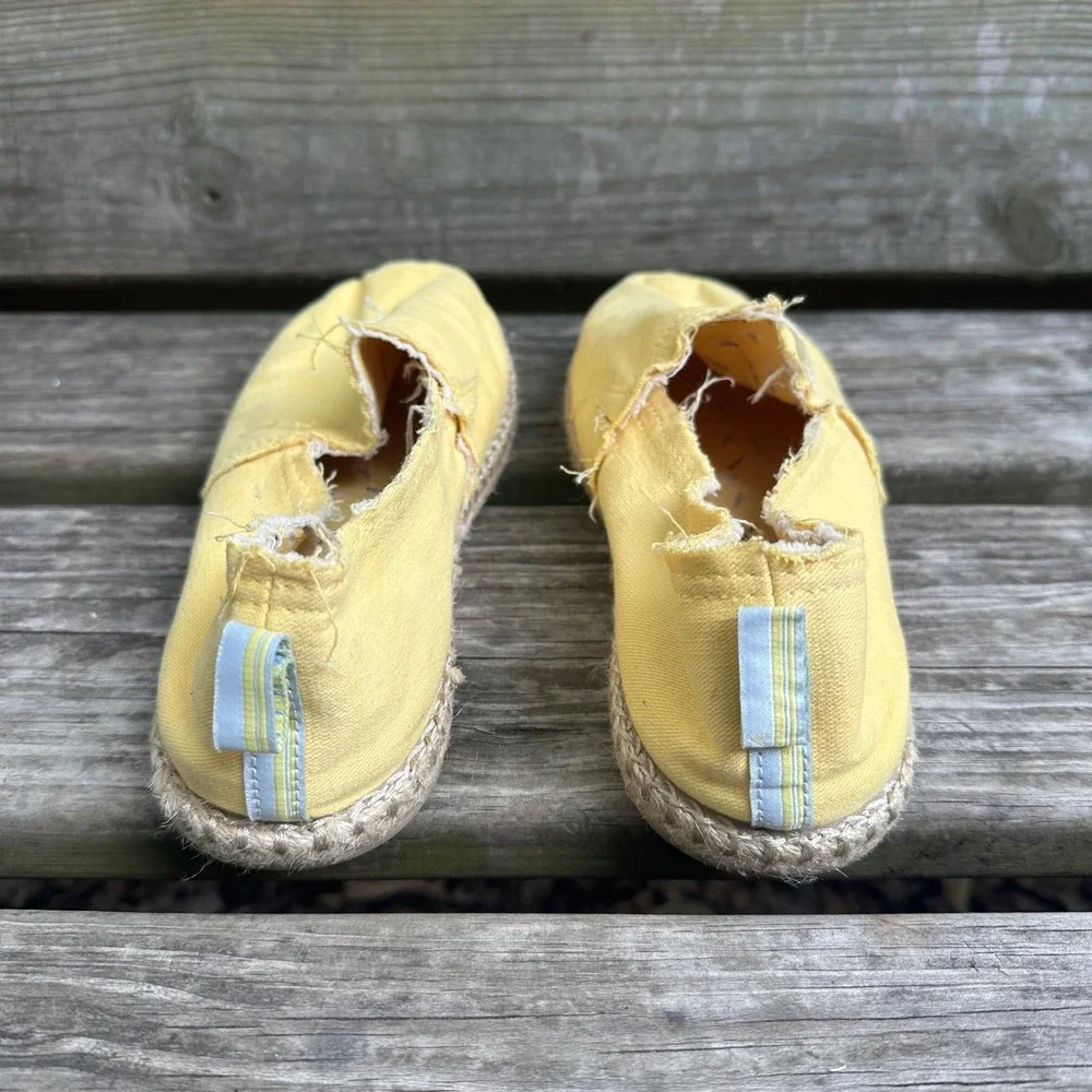 Vionic Beach Laguna Sun Yellow Canvas Frayed Espadrille Slip On Sneakers‎ Sz 8.5